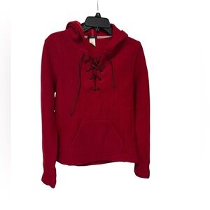 Women’s J. Crew 100% Virgin Wool Red Pullover Lace Up Hoodie: Side Zipper: L